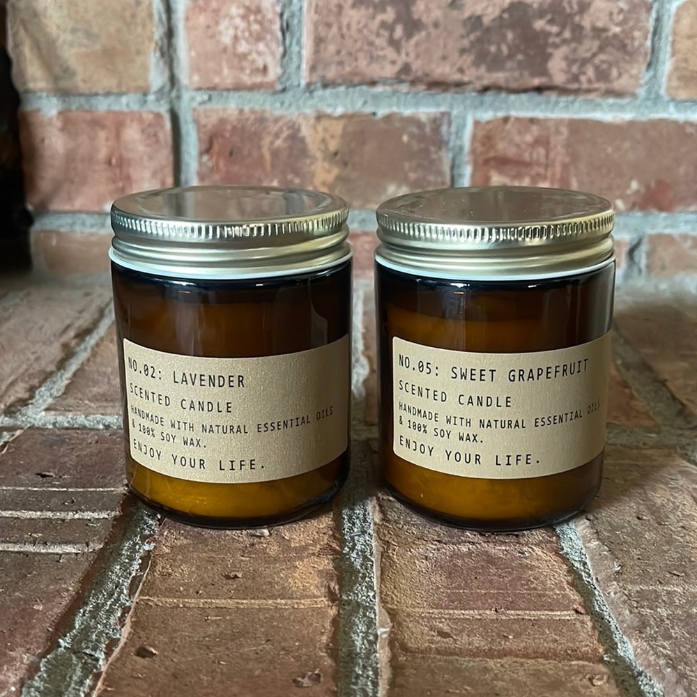 NEW Set of 2 Amber Colored Jar Lavender & Sweet Grapefruit Candles